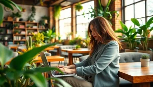Captivating view of a blogger at work, showcasing UK Lifestyle Blog creativity in a cozy café.