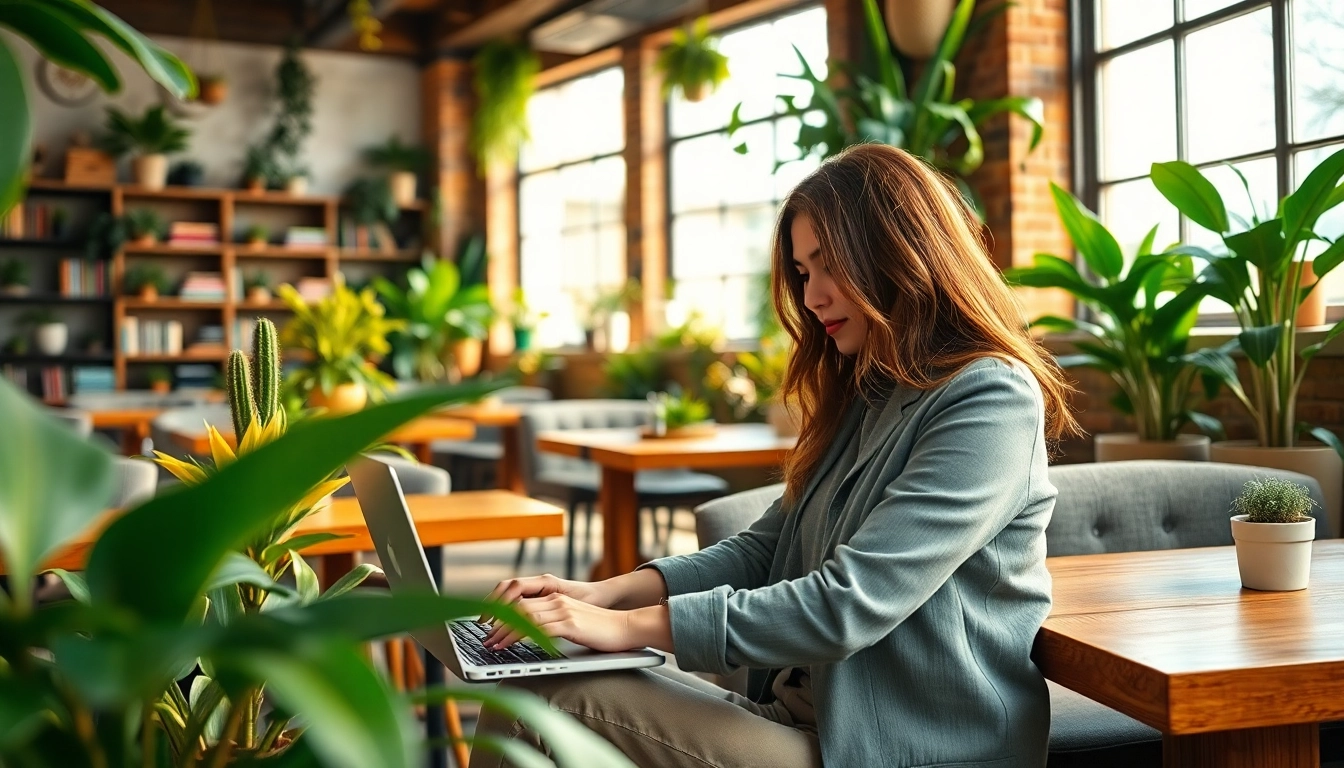 Captivating view of a blogger at work, showcasing UK Lifestyle Blog creativity in a cozy café.