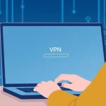 Download VPN fre easily with a laptop illustration, showcasing a secure and simple setup process.