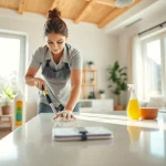 Showcasing a cleaning service professional ensuring a spotless environment with eco-friendly products