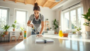 Showcasing a cleaning service professional ensuring a spotless environment with eco-friendly products