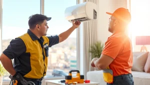 AC repair technician working on a system in Phoenix, AZ, highlighting expert service.