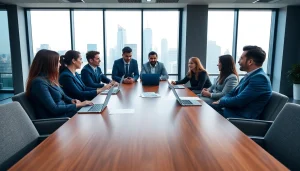 Engaging business meeting in a modern office showcasing collaboration and professionalism.