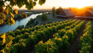 Stunning vineyards in Clarksburg, CA, illustrating the beauty of the Sacramento River at sunset.