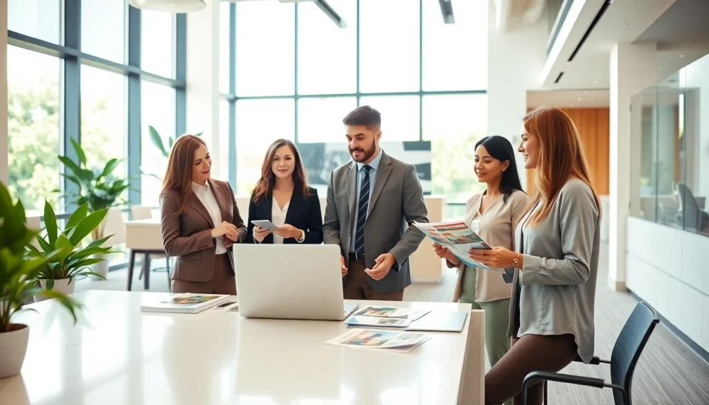 Engage with Real Estate professionals in a modern workspace boosting client trust.