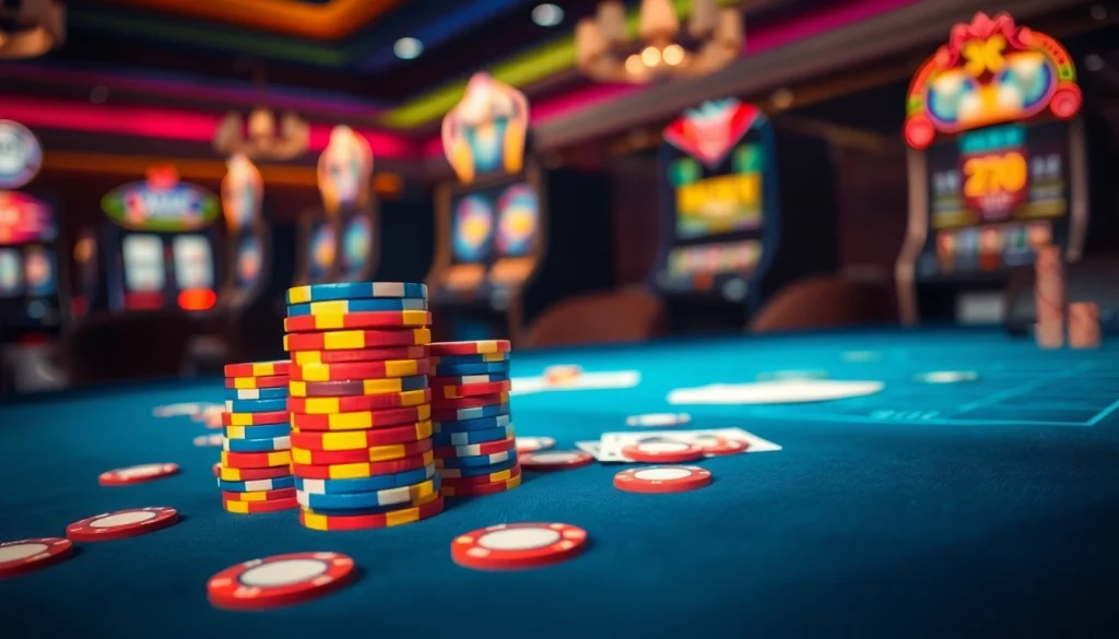 Mendapatkan promosi menarik di catcasino-reg.com/promokody dengan chips poker berwarna-warni dan suasana kasino yang energik.