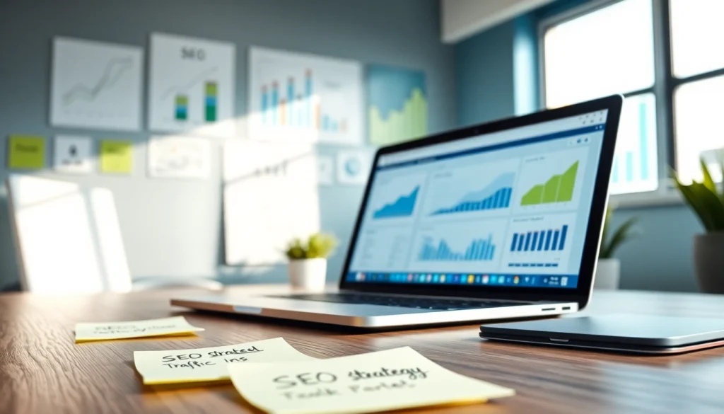 Boost your understanding of SEO with a dynamic digital marketing workspace showcasing analytics.