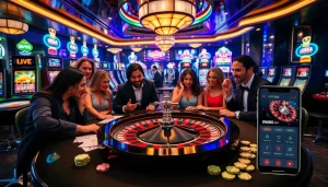 Experience the excitement of the SN888 App in a vibrant casino scene with players at a roulette table.