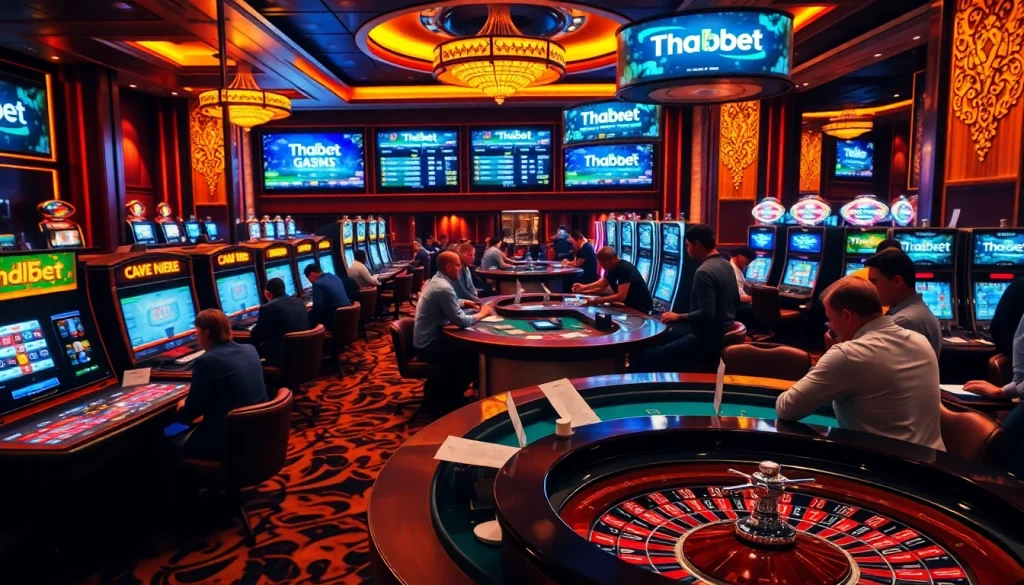 Thabet offers an exciting casino experience with vibrant gaming tables and poker chips.