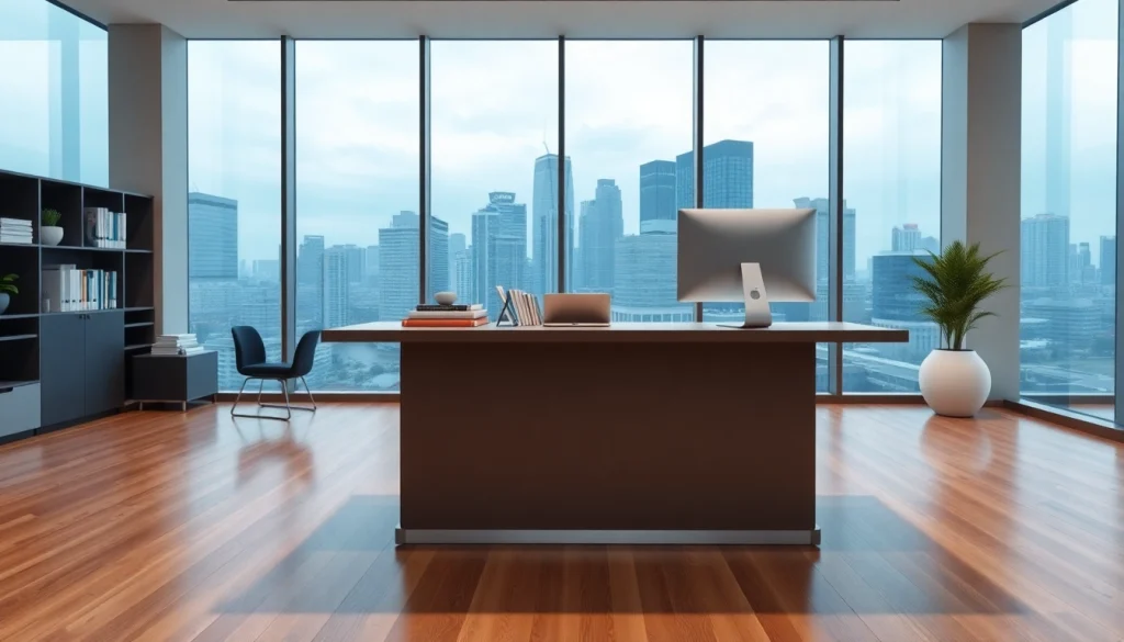 Showcasing real estate office space with modern design, natural lighting, and professional atmosphere.
