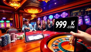 Engage in the thrill of casino gaming with 99OK.COM featuring vibrant poker tables and slot machines.