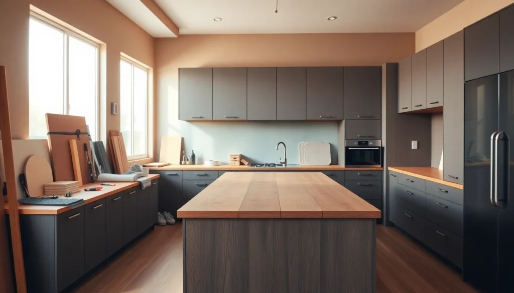 Transforming a space through home renovation in a stylish kitchen with modern design elements.