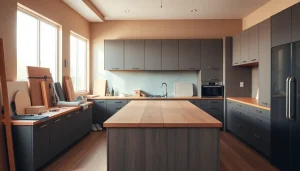 Transforming a space through home renovation in a stylish kitchen with modern design elements.