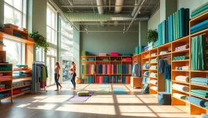Explore the vibrant Yoga Shop filled with quality yoga mats and accessories.