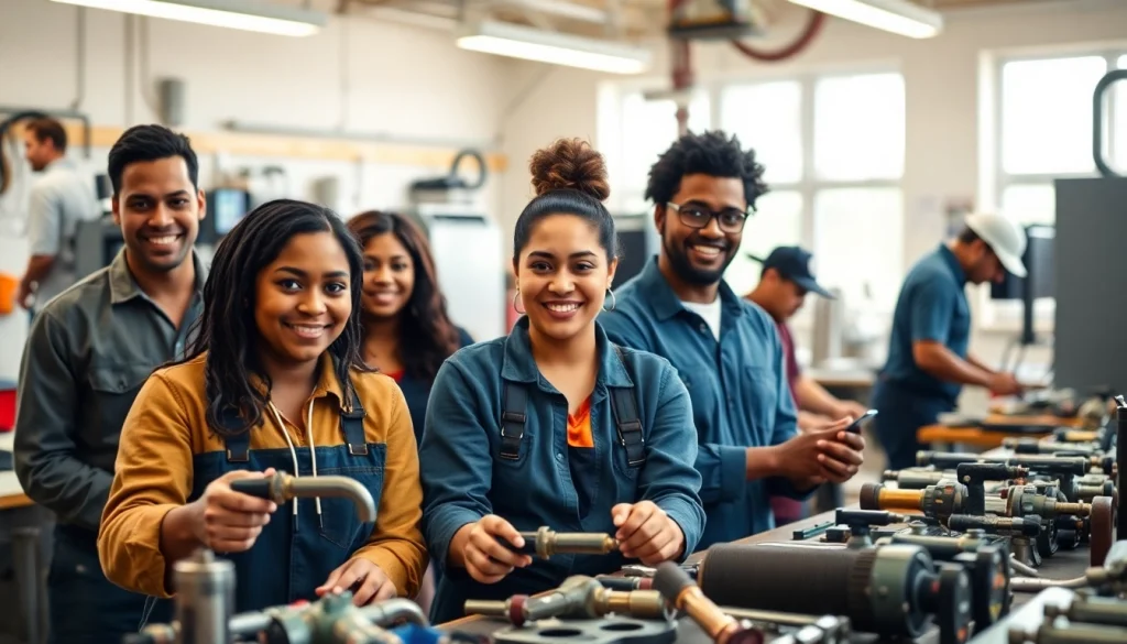 Trade School In Tennessee students actively learning various trades in a bright, modern classroom.