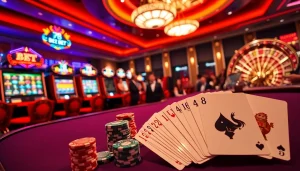 F8 BET gaming table with players enjoying a vibrant casino atmosphere and luxury elements.