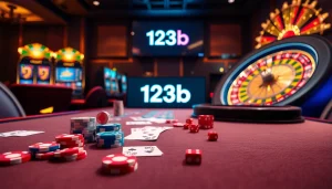 Engaging casino scene featuring 123b gaming excitement with poker chips and roulette.
