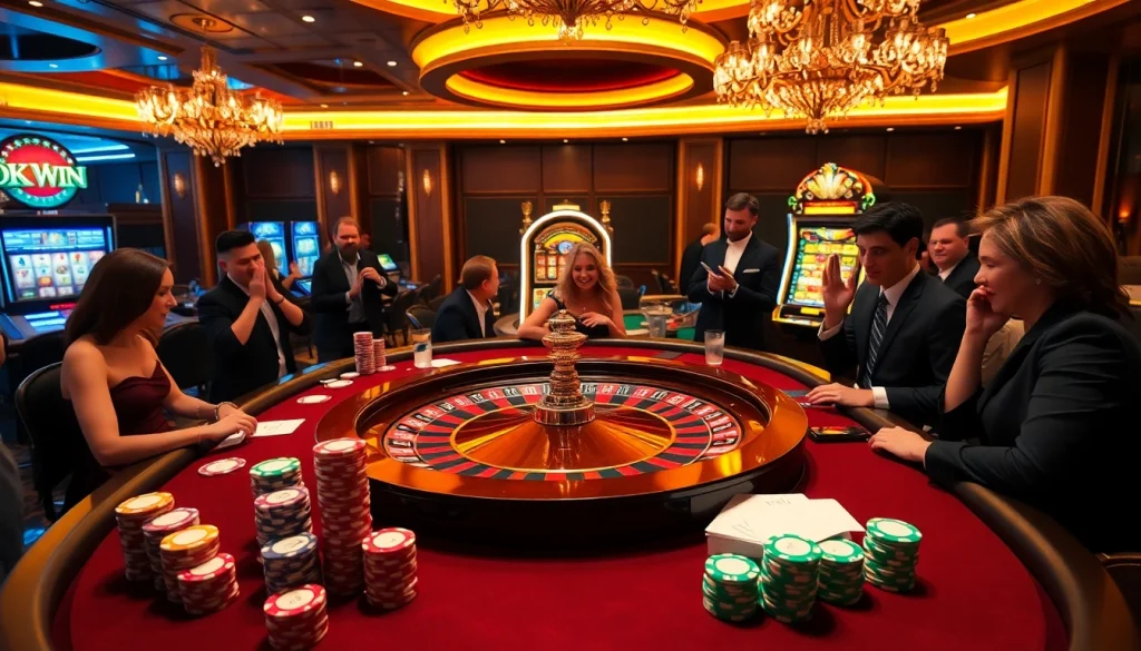 Players experiencing excitement while aiming to win big at the casino, highlighted by the theme ok win.