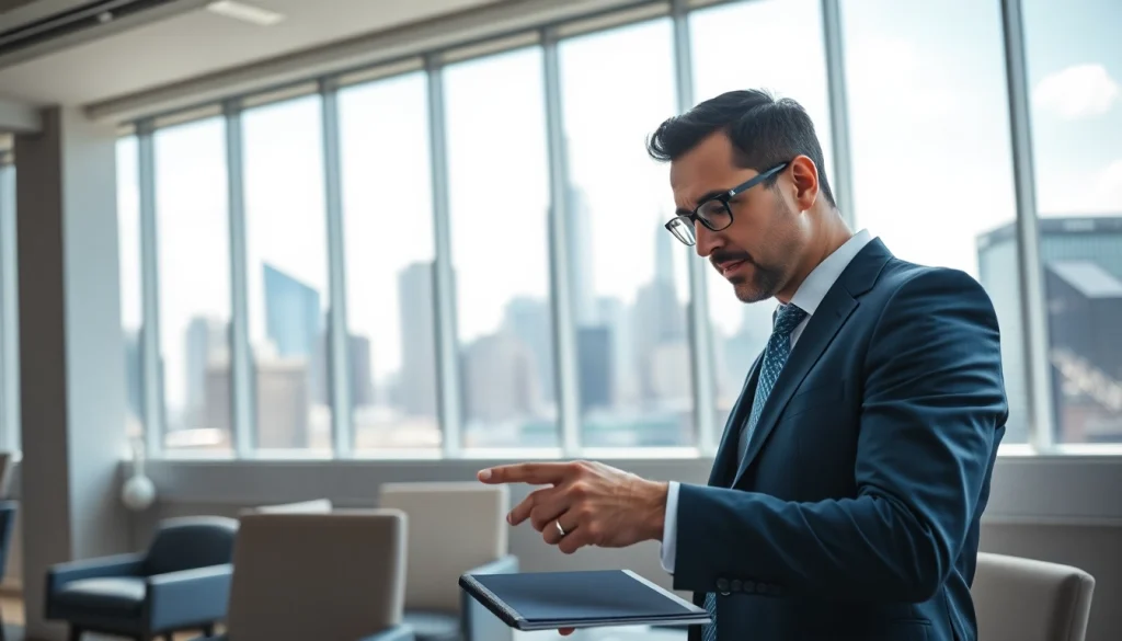 Engaged businessman discussing strategies in a modern office representing Business.