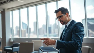 Engaged businessman discussing strategies in a modern office representing Business.