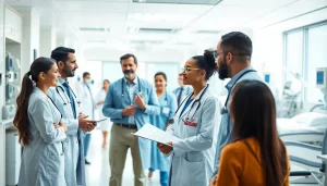 Engaging scene showing professionals at https://tweestedenziekenhuis.nl interacting in a modern hospital.