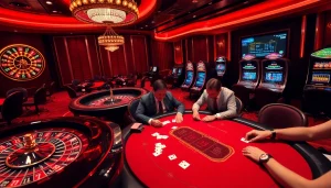 Players engaging in a high-stakes poker game at Bugatti8 casino, showcasing intense excitement and luxury.