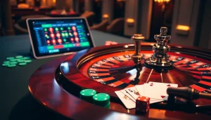 Experience luxury gambling with 7m roulette and cards in a captivating casino scene.