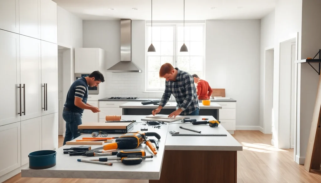 Transforming a space with home renovation highlights skilled craftsmen in action.