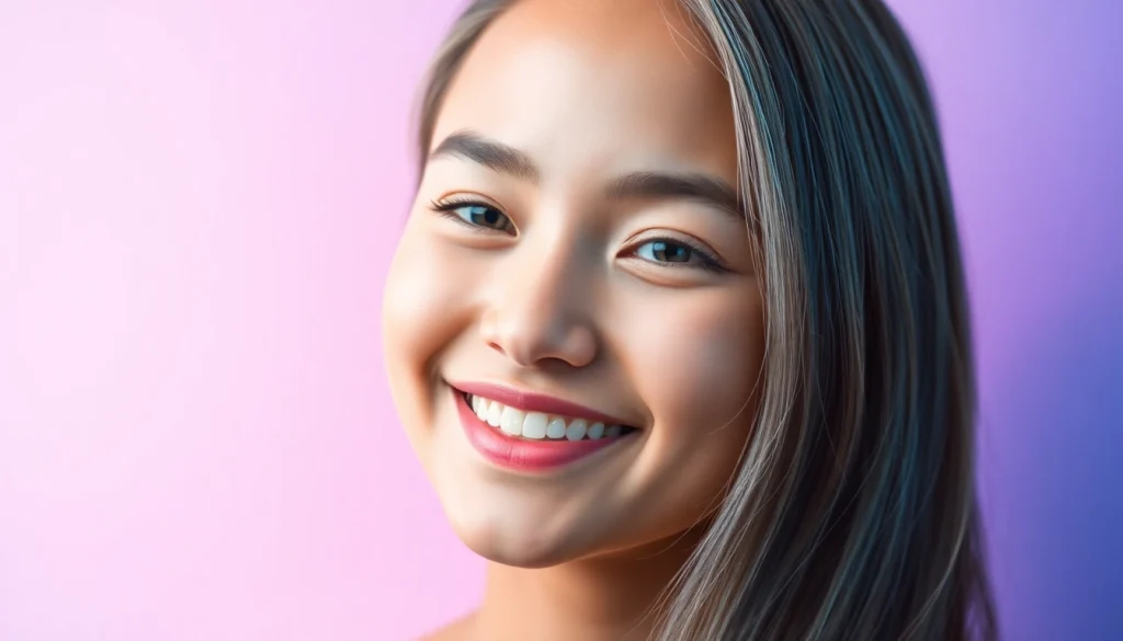 A stunning whatsapp profile photo featuring a young person with a vibrant gradient background.