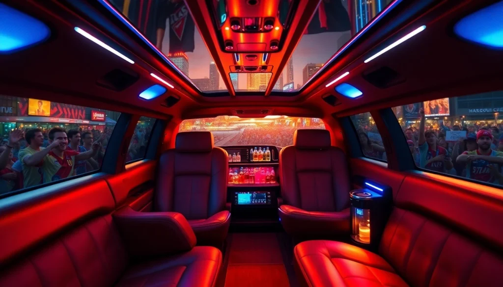 World Cup Group Transportation in a luxurious limo, showcasing plush seating and LA skyline