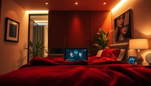 Captivating ai sex scene in a luxurious bedroom featuring a virtual AI companion.