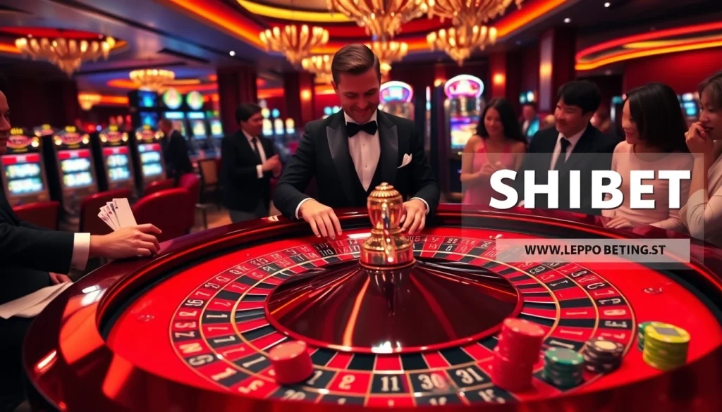 Players enjoying thrilling moments at a shbet casino roulette table, surrounded by vibrant chips and excitement.