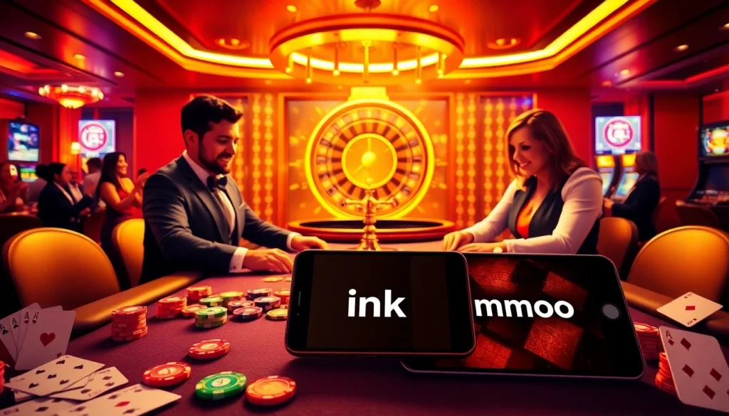 Players engaging at a vibrant online casino table while exploring link MMOO for exclusive games.