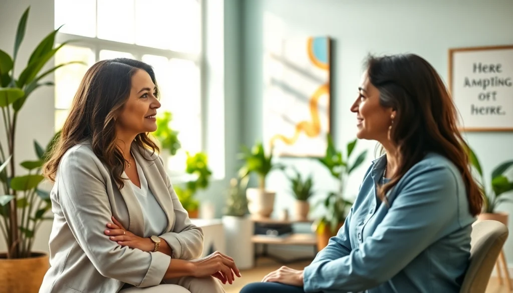 Engaging empowerment coaching session, illustrating client transformation in a bright environment.