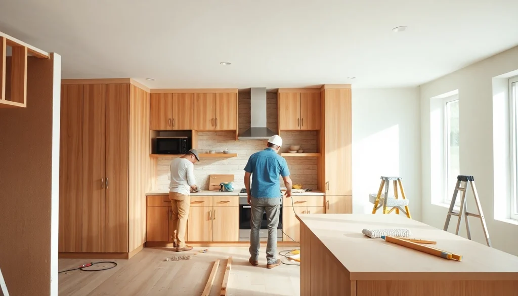 Showcase of home renovation work in a modern kitchen highlighting the renovation process.