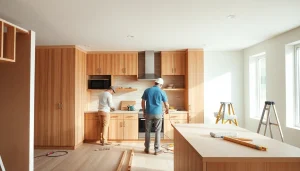 Showcase of home renovation work in a modern kitchen highlighting the renovation process.