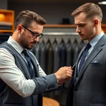 Creating a tailor made bespoke suit through precise measurements in a luxurious setting.