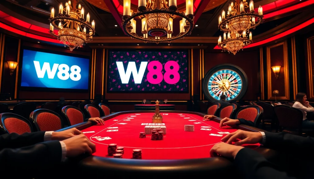 Engage in high-stakes poker at W88's luxurious casino, immersed in thrilling gameplay.