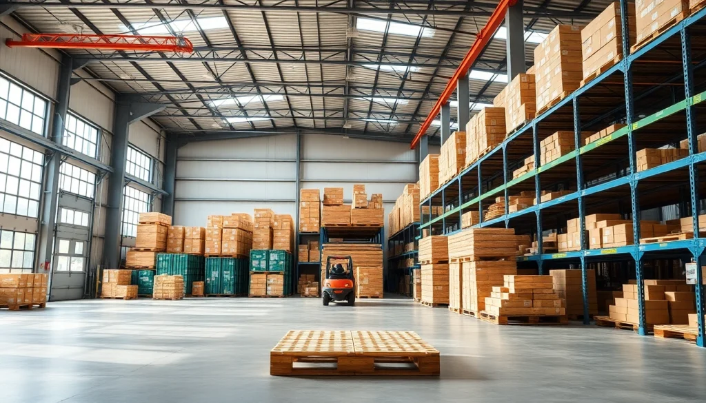 Efficient warehousing facility with organized storage solutions and natural lighting.