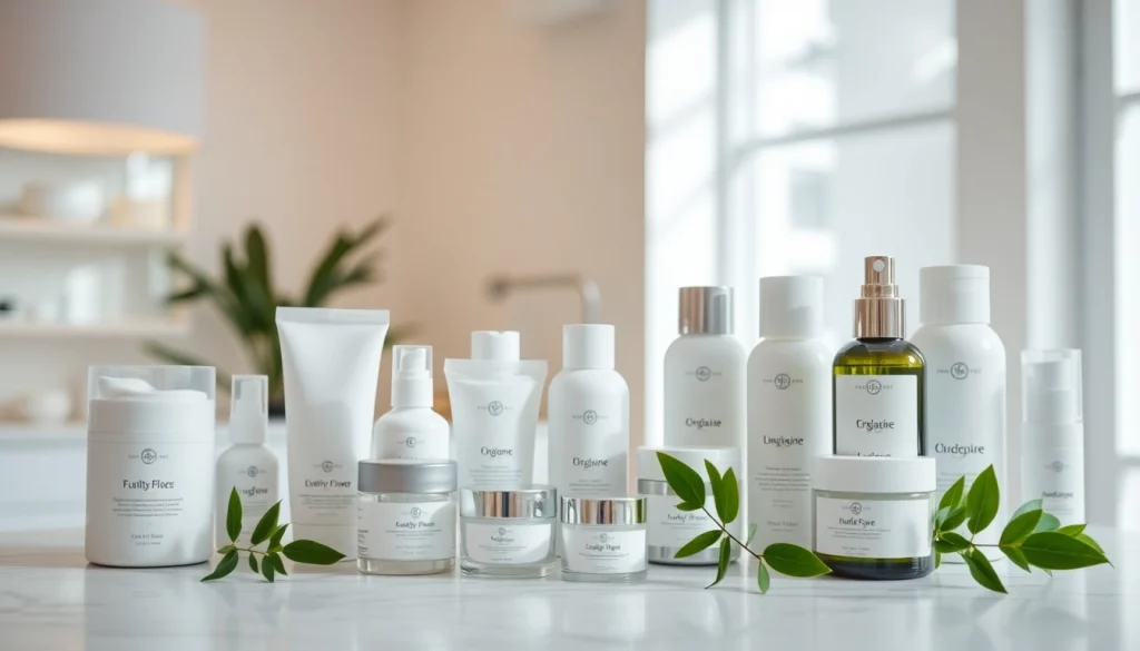 Utforska högkvalitativa hudvårdsprodukter online i en lugn skönhetsdisplay.