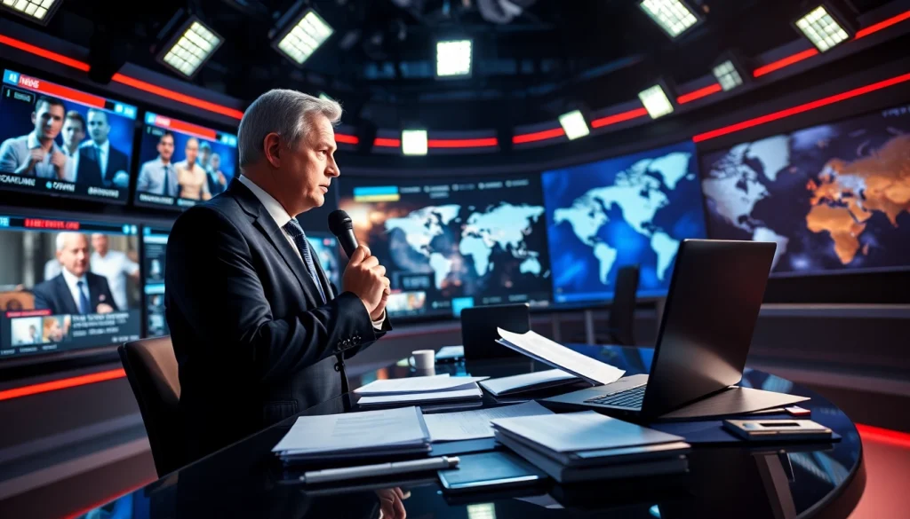 Оновлення на https://sumytoday.in.ua: Журналіст у новинній студії під час включення.