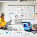Professional team designing a Thiết kế website in a modern office.