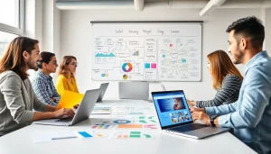 Professional team designing a Thiết kế website in a modern office.