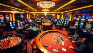 Experience thrilling HB88 gaming with vibrant casino tables, chips, and roulette wheels.