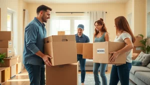 Efficient moving companies edmonton team packing boxes and furniture during a residential move.