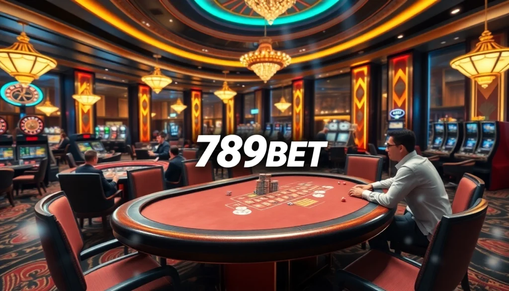Players enjoying a thrilling poker game at 789BET lừa đảo không ? casino, surrounded by high stakes excitement.