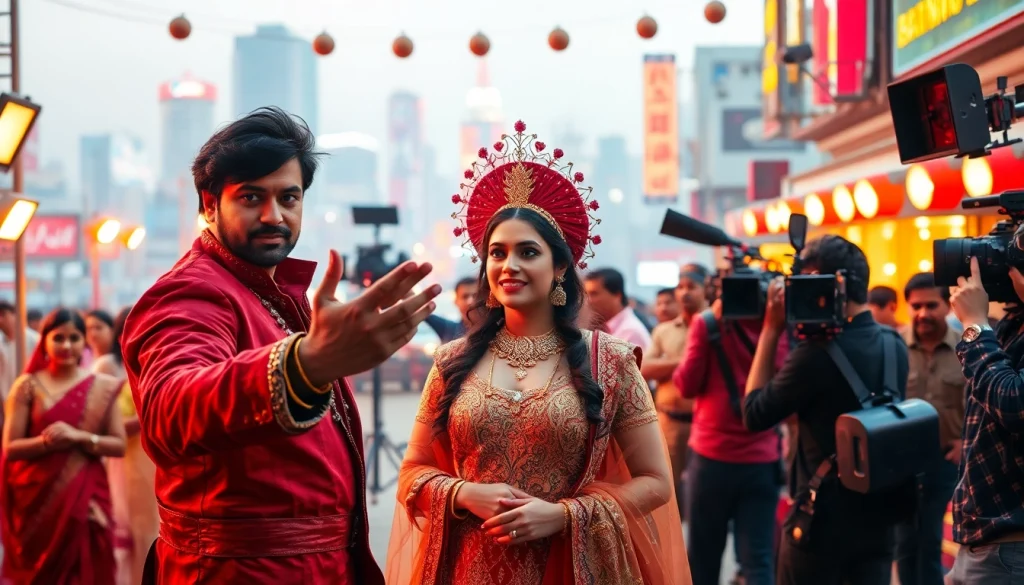 Experience Bollywood dynamics with the film set scene at https://theopinionatedindian.com featuring actors and crew in action.