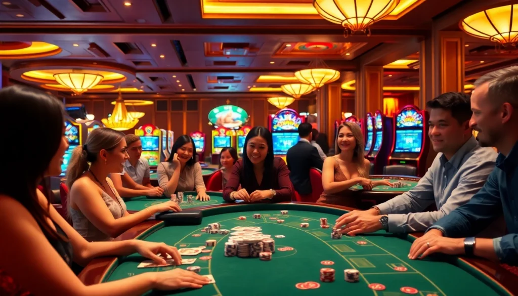 Permainan Online Casino Malaysia dengan penempatan pemain berinteraksi yang gembira.