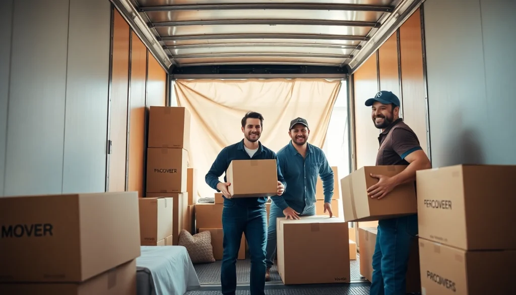 Movers Vancouver packing a truck, showcasing professional teamwork with organized boxes.