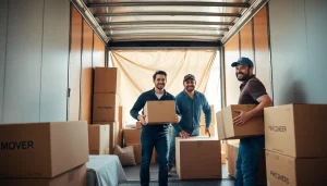 Movers Vancouver packing a truck, showcasing professional teamwork with organized boxes.